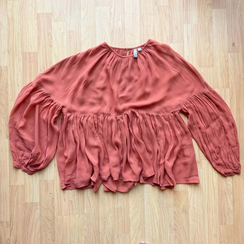 Long Sleeve Smock ASOS Ruffly Pleated Blouse in Burnt Rose